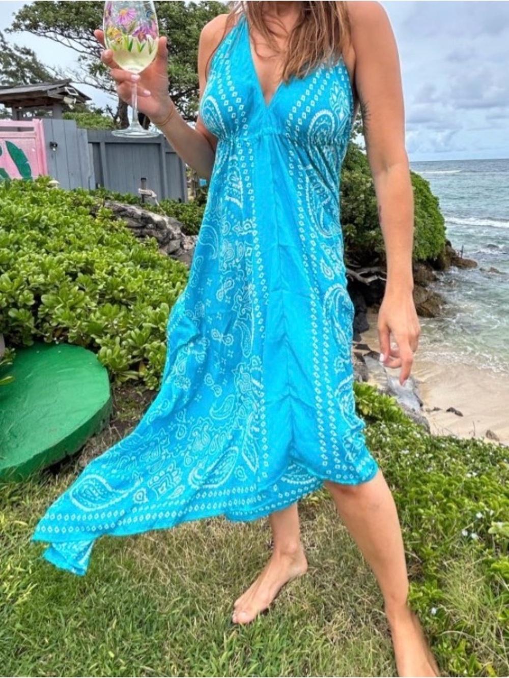 India Boutique Turquoise Paisley Halter Sundress